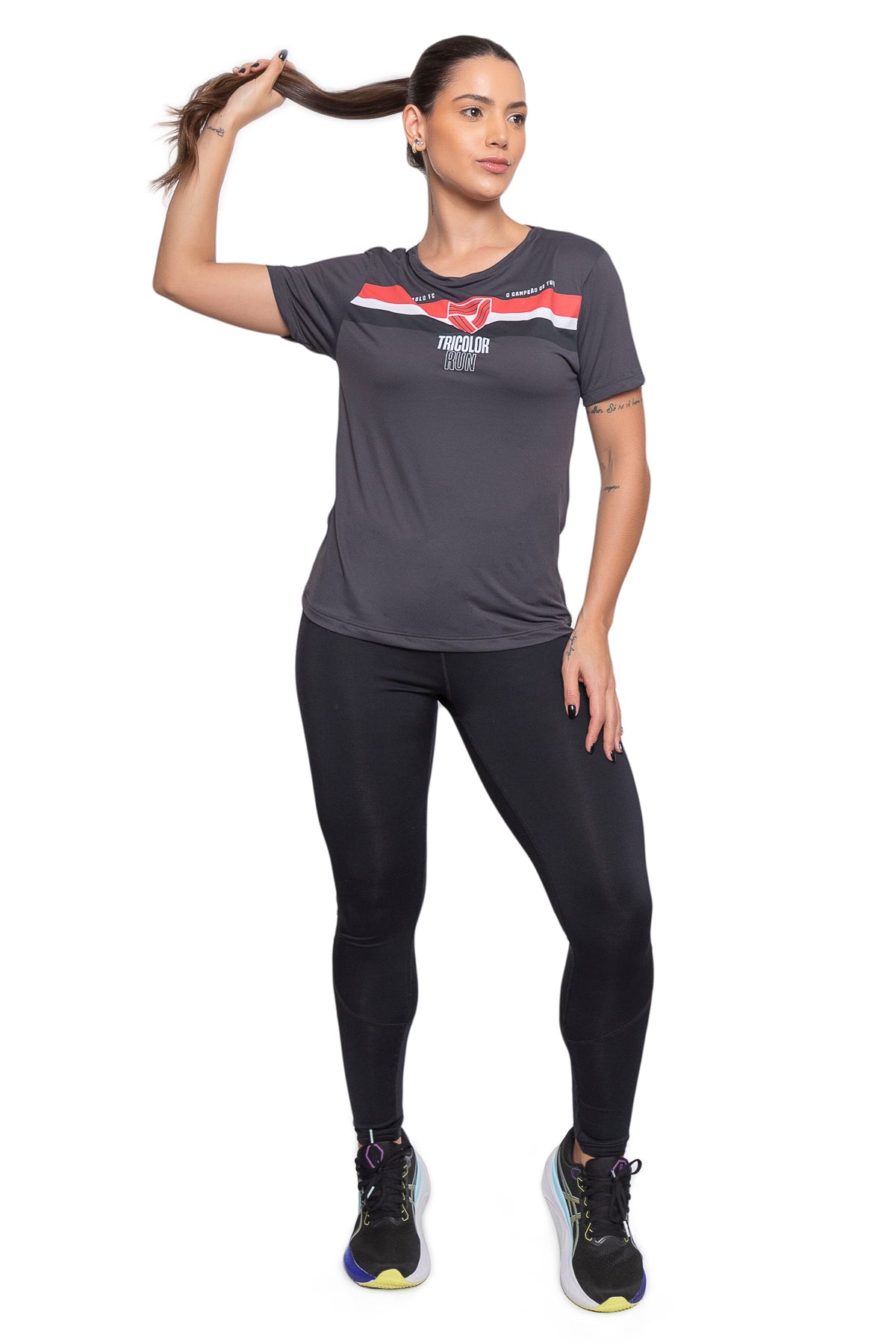 Camiseta Tricolor Run 2023 Cinza Escuro Feminina