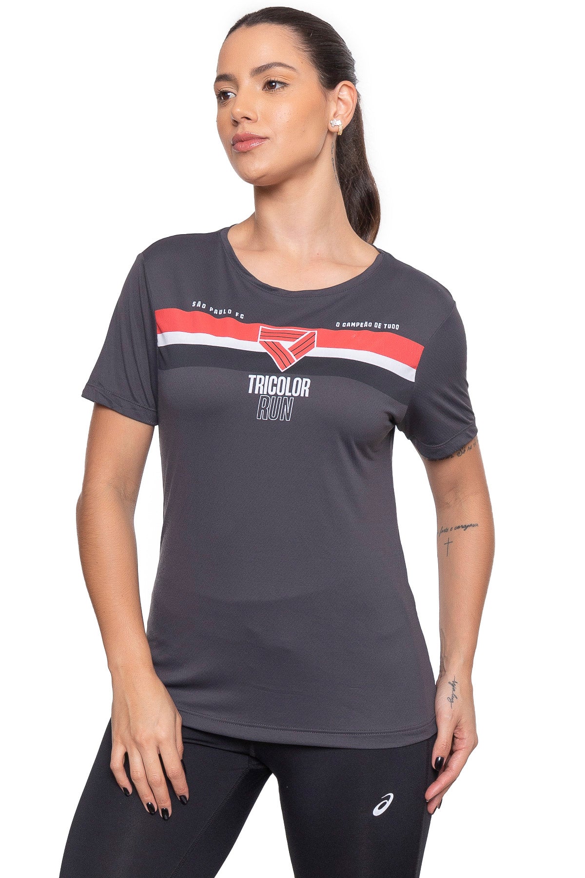 Camiseta Tricolor Run 2023 Cinza Escuro Feminina