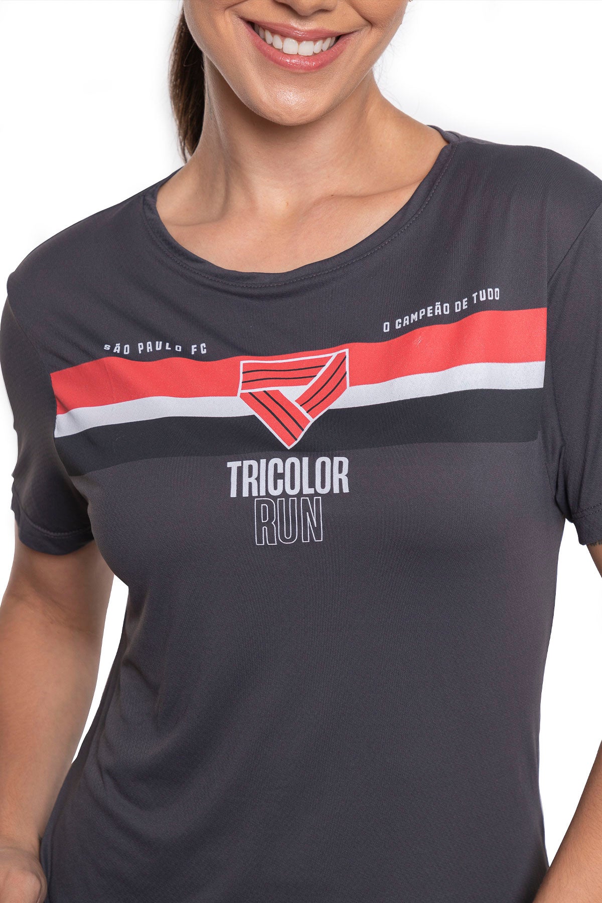 Camiseta Tricolor Run 2023 Cinza Escuro Feminina