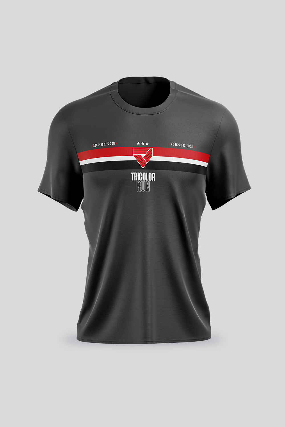 Camiseta Tricolor Run 2023 Cinza Escuro Unissex | Edição Comemorativa da Vitória da Copa do Brasil.